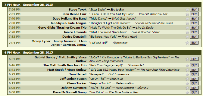 Jazz 88 Playlist Archive for The New Jazz Thing Monday September 28, 2015 6-8pm PT